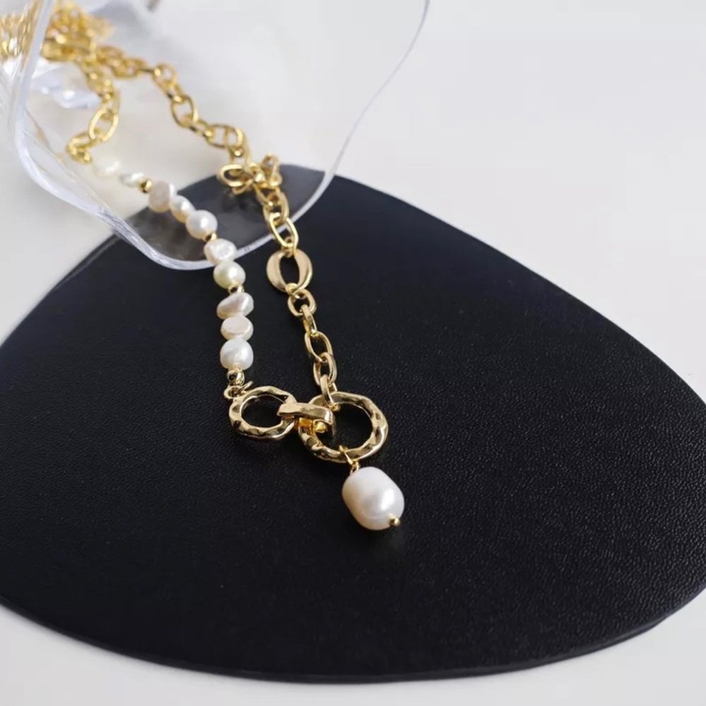 NEW 18K Gold Plated Natural Pearl Chain Pendant Necklace Gift Mother Sister